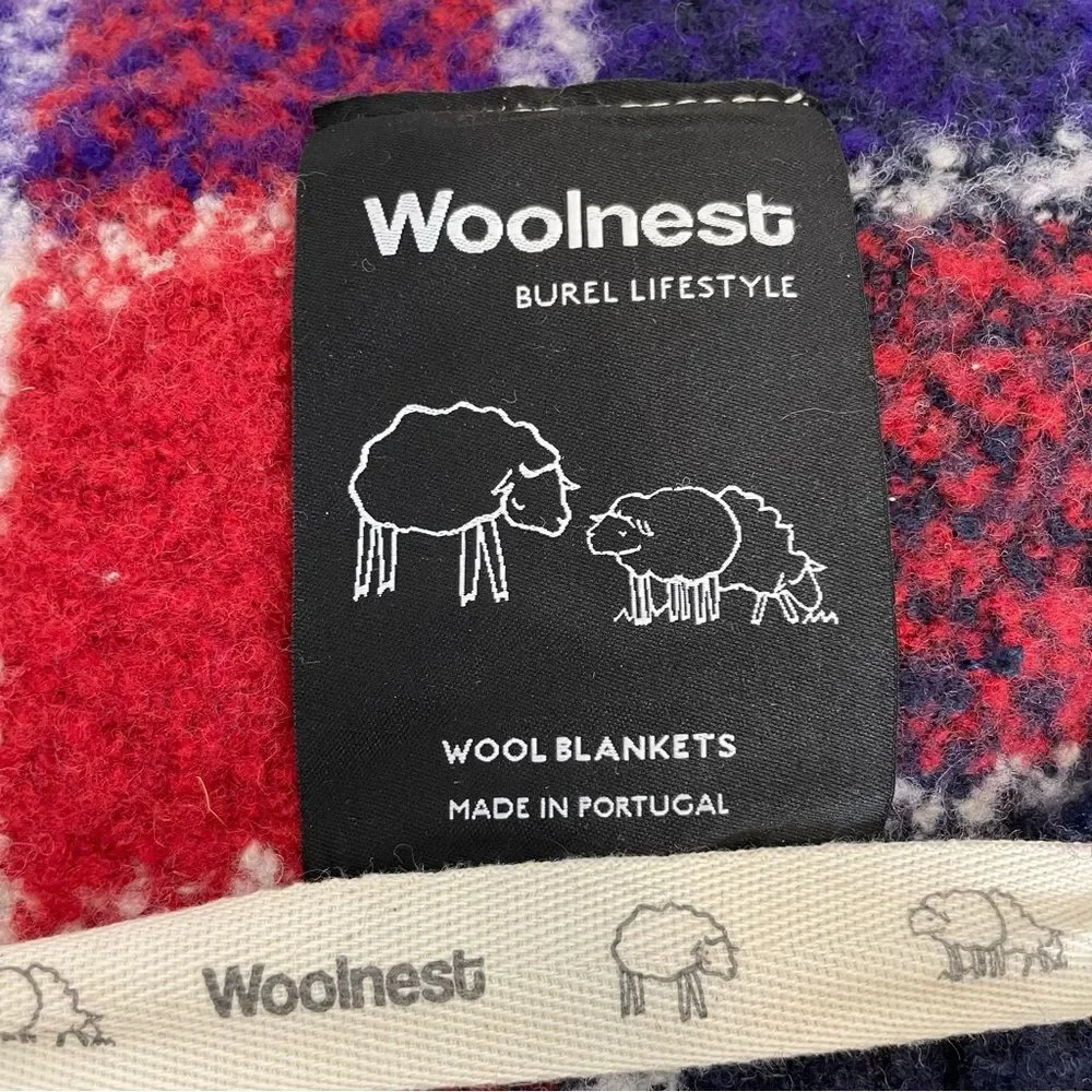 Woolnest The Alpine Chalet Plaid Wool Throw Blanket Portugal‎ Blue Red Plaid NEW